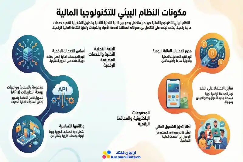 ما هو الفنتك؟ دليل التكنولوجيا المالية الشامل 2026 مكونات النظام البيئي للتكنولوجيا المالية